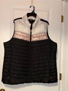 Maurices Black Quilted Vest with White and Rose Accents
